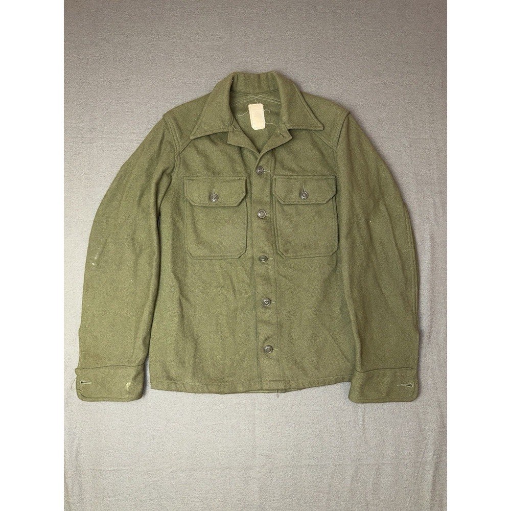 Vintage Army Wool Long Sleeve Field Button Up Shirt Mens XS Olive Green